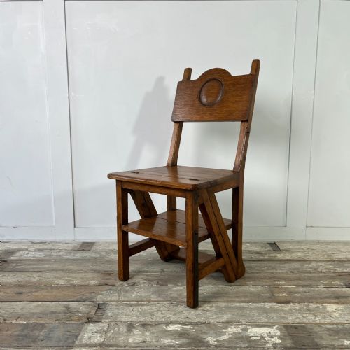 Early 20th C. Oak Metamorphic Chair, Library Steps