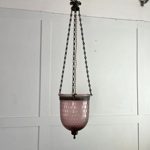 edwardian pink glass pendant light - CATEGORY: ANTIQUE LIGHTING - DATED 1910