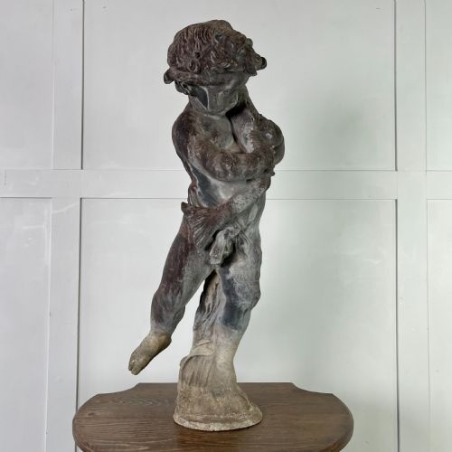 LARGE 19TH C LEAD WATER FOUNTAIN FIGURE OF BOY WITH FISH - ADDITIONAL PHOTO 2