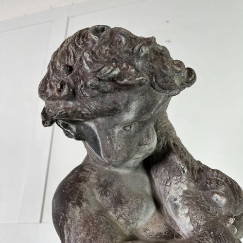 LARGE 19TH C LEAD WATER FOUNTAIN FIGURE OF BOY WITH FISH - ADDITIONAL PHOTO 3