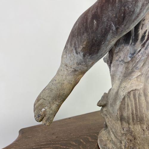 LARGE 19TH C LEAD WATER FOUNTAIN FIGURE OF BOY WITH FISH - ADDITIONAL PHOTO 9