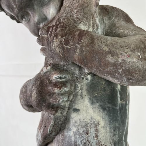 LARGE 19TH C LEAD WATER FOUNTAIN FIGURE OF BOY WITH FISH - ADDITIONAL PHOTO 14