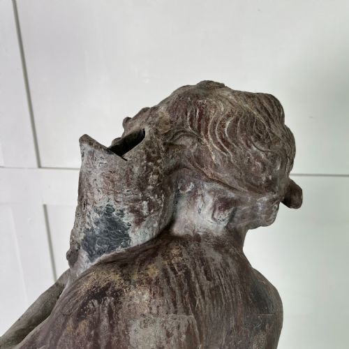 LARGE 19TH C LEAD WATER FOUNTAIN FIGURE OF BOY WITH FISH - ADDITIONAL PHOTO 17