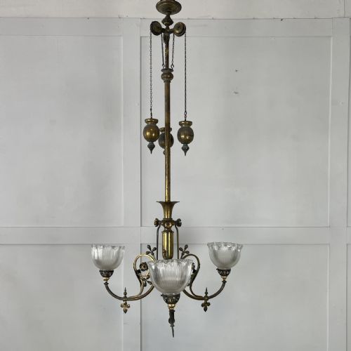 victorian converted gilded brass chandelier - CATEGORY: ANTIQUE LIGHTING - DATED 19TH CENTURY