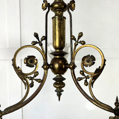 VICTORIAN CONVERTED GILDED BRASS CHANDELIER - ADDITIONAL PHOTO 1