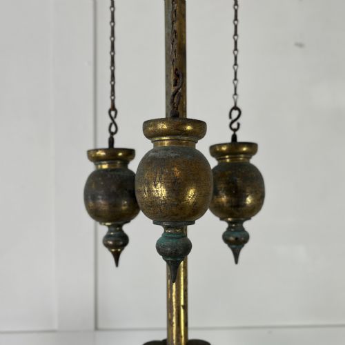 VICTORIAN CONVERTED GILDED BRASS CHANDELIER - ADDITIONAL PHOTO 4