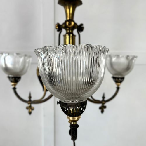 VICTORIAN CONVERTED GILDED BRASS CHANDELIER - ADDITIONAL PHOTO 6