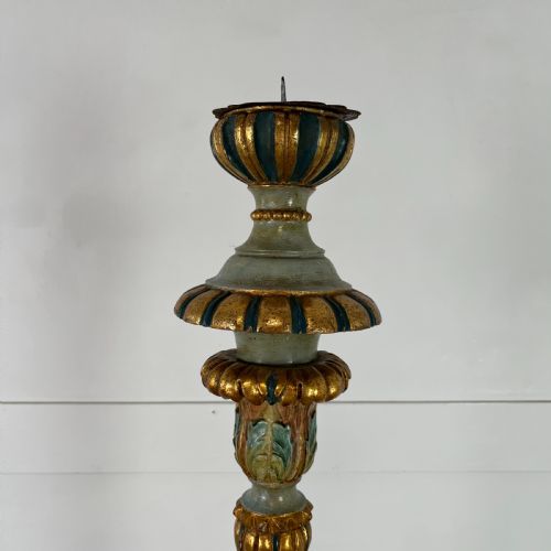 19TH C ITALIAN GILTWOOD AND POLYCHROME CANDLE HOLDER - ADDITIONAL PHOTO 1
