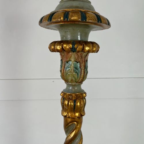 19TH C ITALIAN GILTWOOD AND POLYCHROME CANDLE HOLDER - ADDITIONAL PHOTO 2