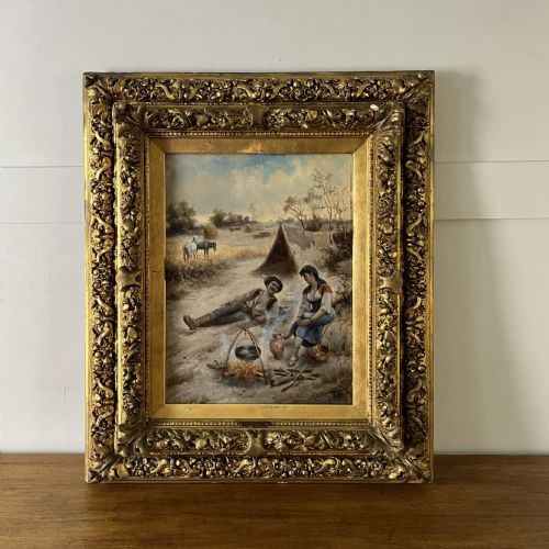 PAIR OF OIL ON BOARDS OF PEASANT SCENES SIGNED R PALNAY - ADDITIONAL PHOTO 1