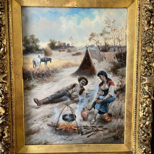 PAIR OF OIL ON BOARDS OF PEASANT SCENES SIGNED R PALNAY - ADDITIONAL PHOTO 4