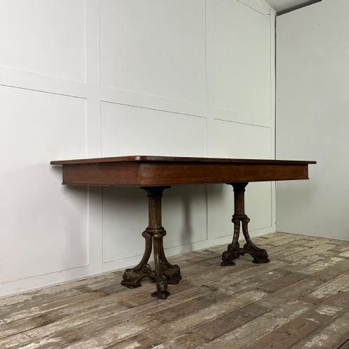LONG VICTORIAN OAK AND CAST IRON SHIPS TABLE - ADDITIONAL PHOTO 5