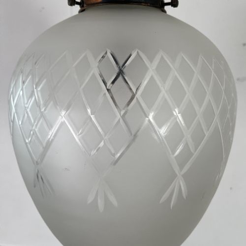 VERY LARGE EDWARDIAN ETCHED GLASS PENDANT LIGHT - ADDITIONAL PHOTO 3