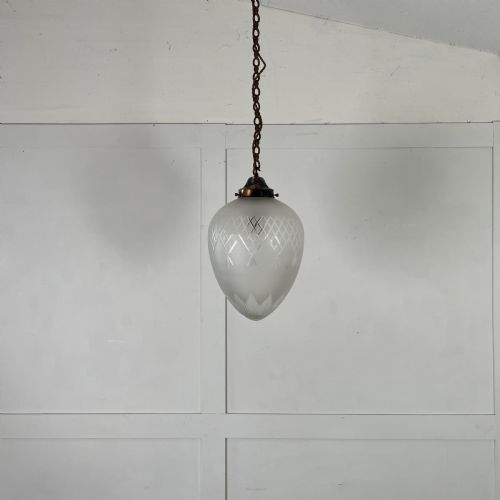 VERY LARGE EDWARDIAN ETCHED GLASS PENDANT LIGHT - ADDITIONAL PHOTO 5