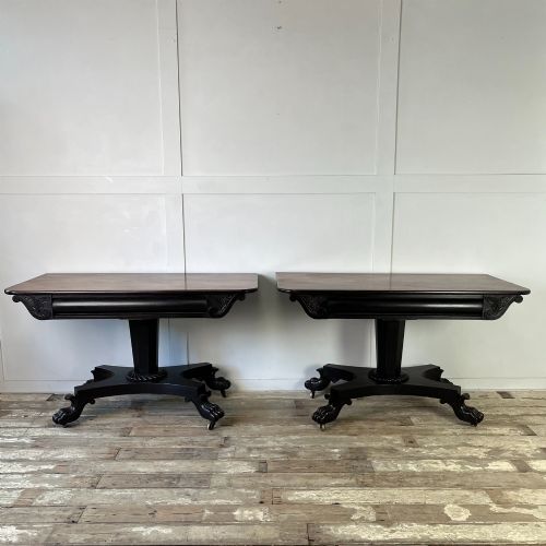 PAIR OF WILLIAM IV EBONISED MAHOGANY CONSOLE TABLES