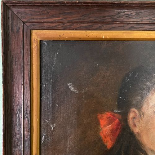 EDWARDIAN OIL ON CANVAS PORTRAIT OF A GIRL - ADDITIONAL PHOTO 4