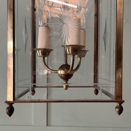 EDWARDIAN BRASS AND CUT GLASS HALL LANTERN - ADDITIONAL PHOTO 10