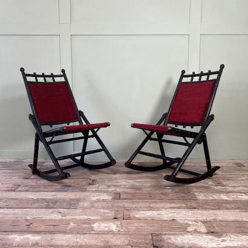 PAIR OF AESTHETIC MOVEMENT FAUX BAMBOO FOLDING ROCKING CHAIRS