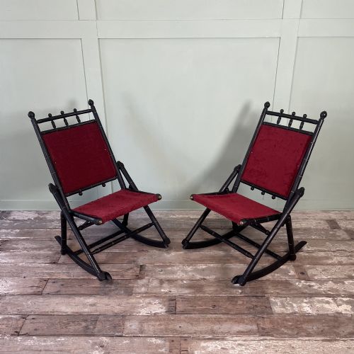 PAIR OF AESTHETIC MOVEMENT FAUX BAMBOO FOLDING ROCKING CHAIRS - ADDITIONAL PHOTO 1