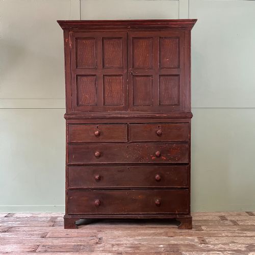 Early 19th C. Irish Painted Pine Press Cupboard