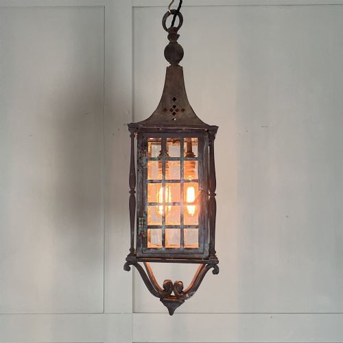Edwardian Brass Lantern Pendant Light C.1900