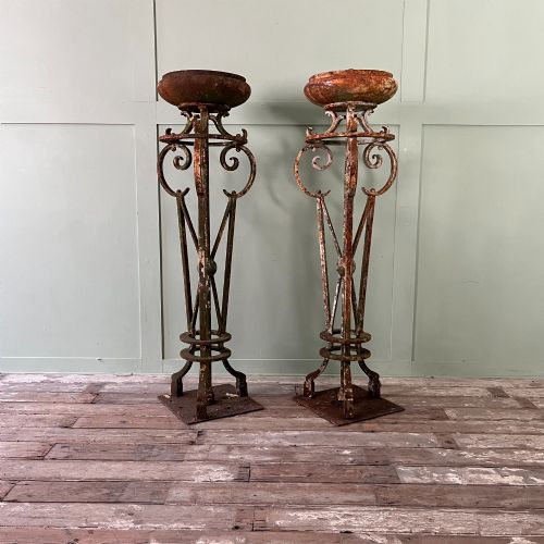 Pair of Tall Antique Victorian Wrought Iron Jardiniere Plant Stands