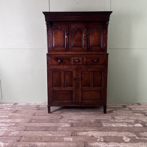 Antique Welsh Oak Cwpwrdd Deuddarn, Kitchen Cupboard C.1800