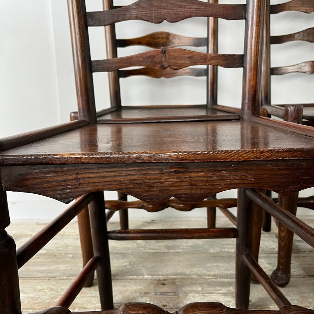 Set of 6 Early 19th C. Ash Ladderback Chairs View V