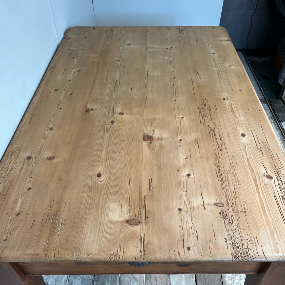 19th C. Pitch Pine Kitchen Table View VI