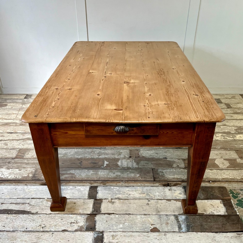 19th C. Pitch Pine Kitchen Table View VIII