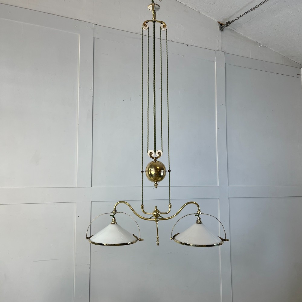 Edwardian Brass Rise and Fall Ceiling Light
