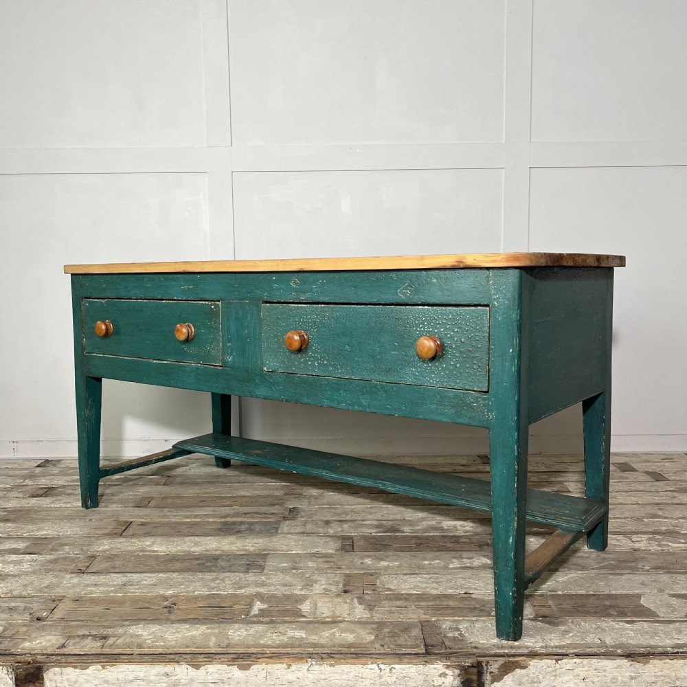 Early 19th C. Painted Pine Kitchen Prep Table View X