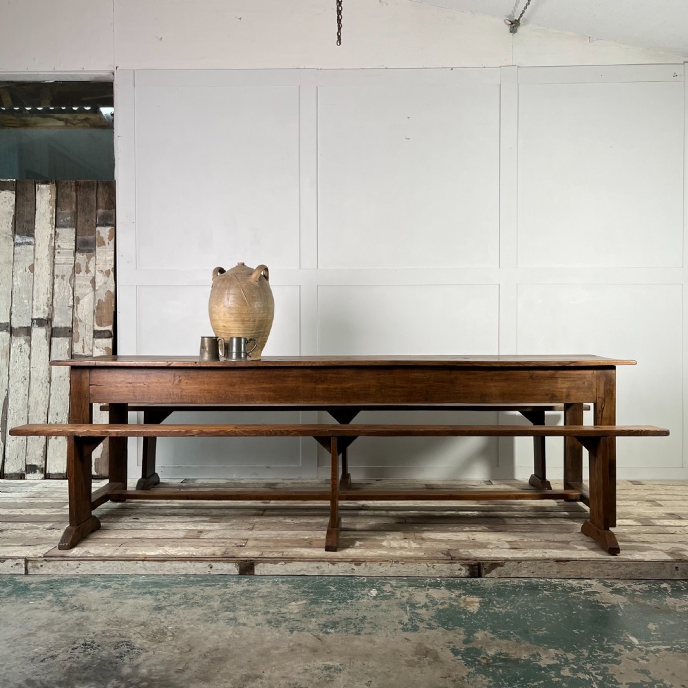 Mid 19th C. Oak Tavern Table & Benches