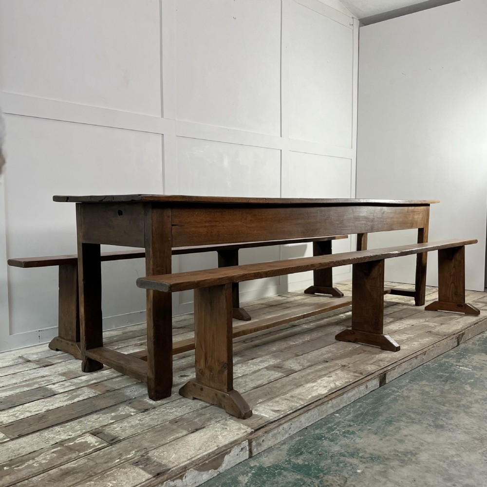 Mid 19th C. Oak Tavern Table & Benches View II