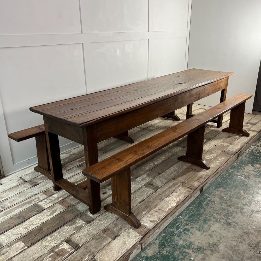 Mid 19th C. Oak Tavern Table & Benches View III
