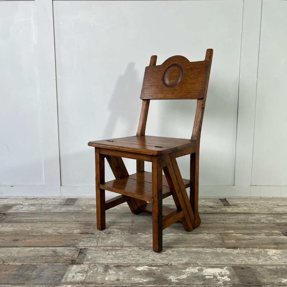 Early 20th C. Oak Metamorphic Chair, Library Steps