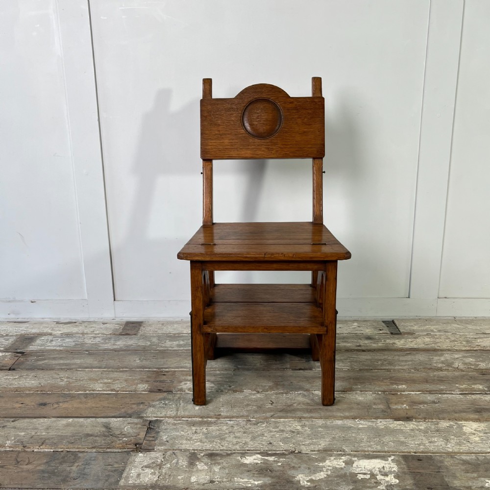 Early 20th C. Oak Metamorphic Chair, Library Steps View II