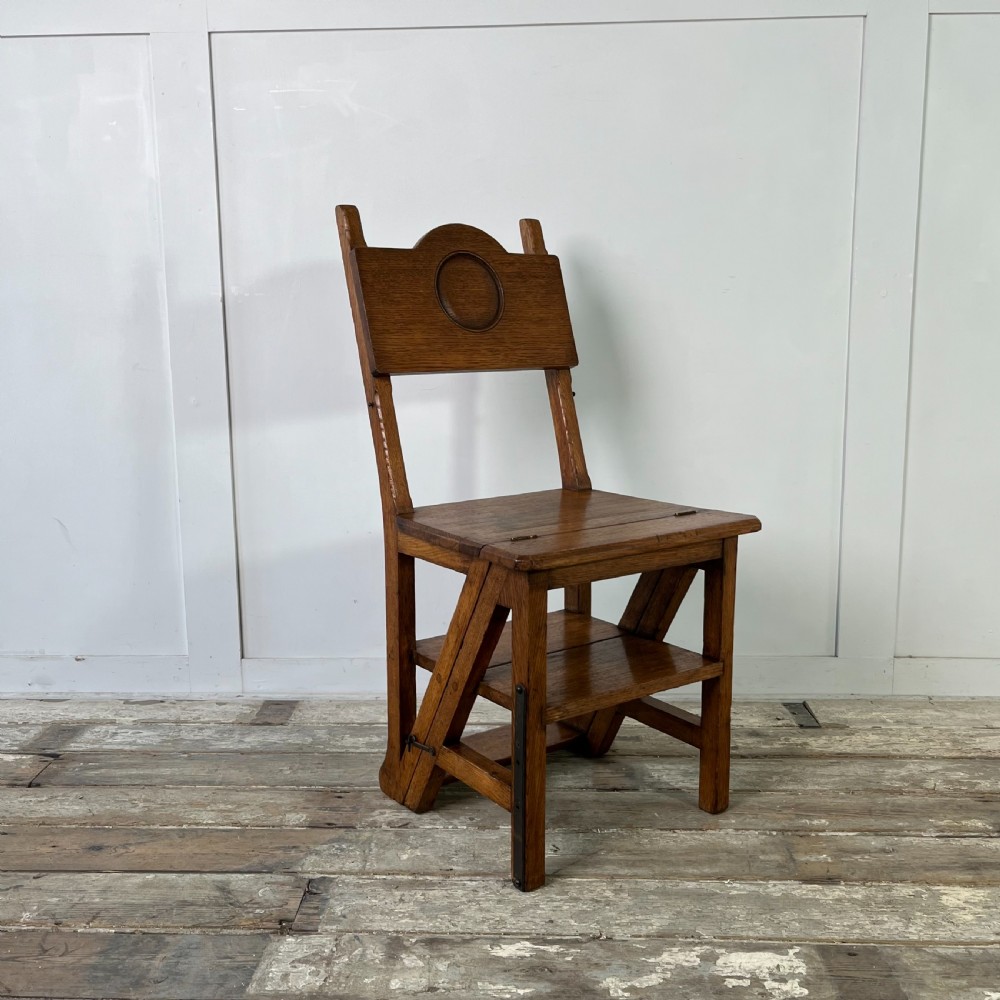 Early 20th C. Oak Metamorphic Chair, Library Steps View III