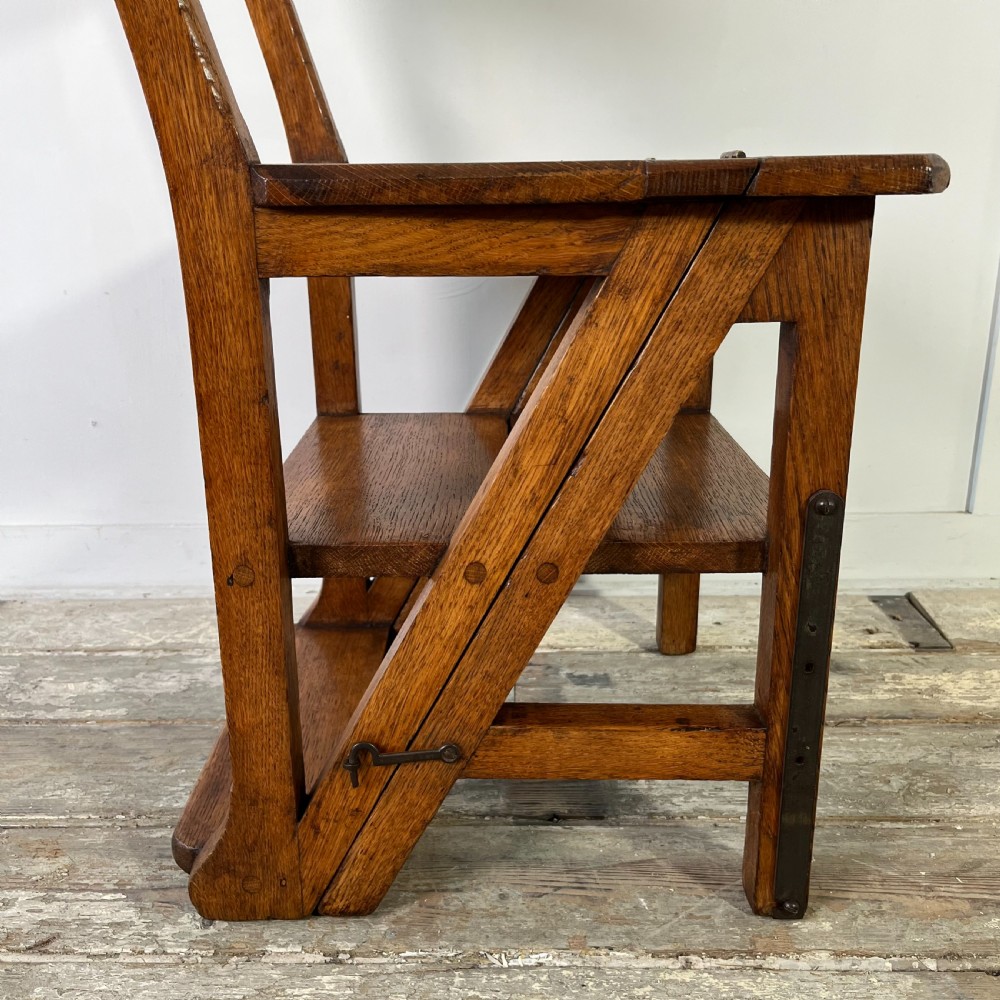 Early 20th C. Oak Metamorphic Chair, Library Steps View VII
