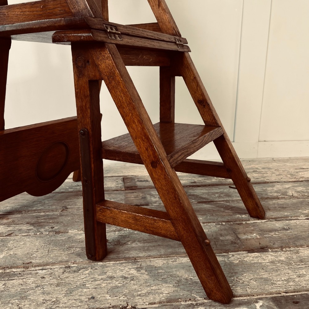 Early 20th C. Oak Metamorphic Chair, Library Steps View IX