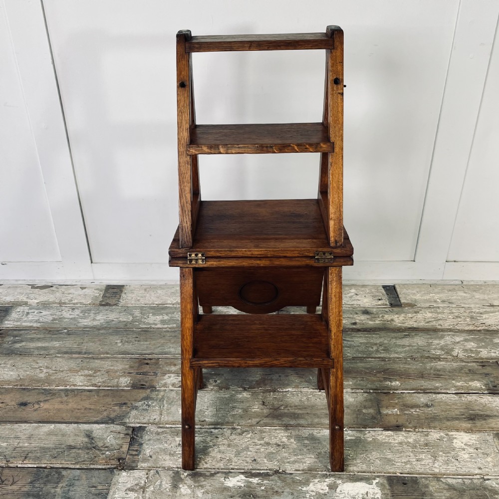 Early 20th C. Oak Metamorphic Chair, Library Steps View X