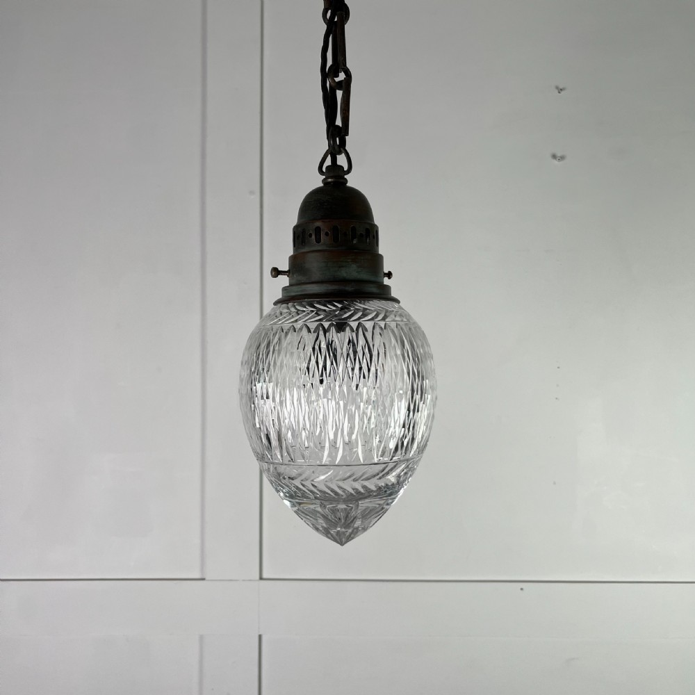 Large Edwardian Cut Glass Pendant Light