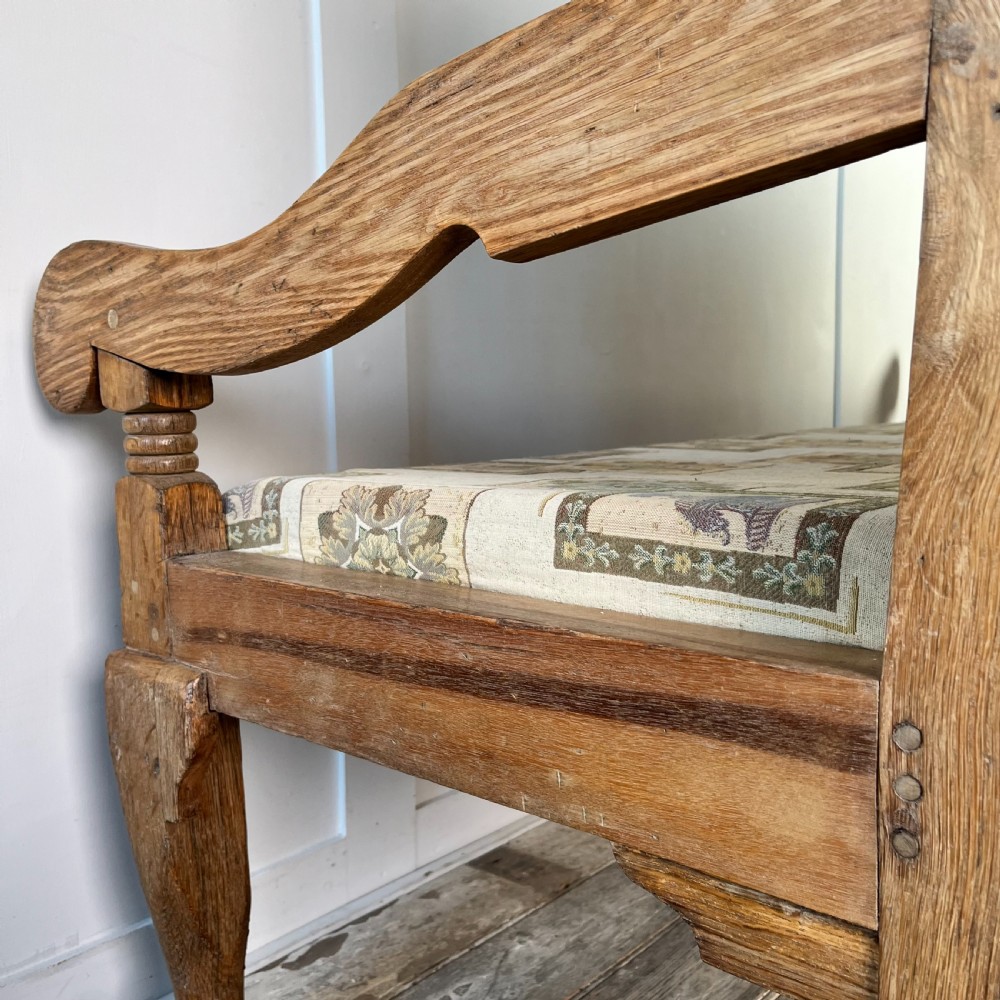 19th C. Bleached Oak Hall Bench View XIV