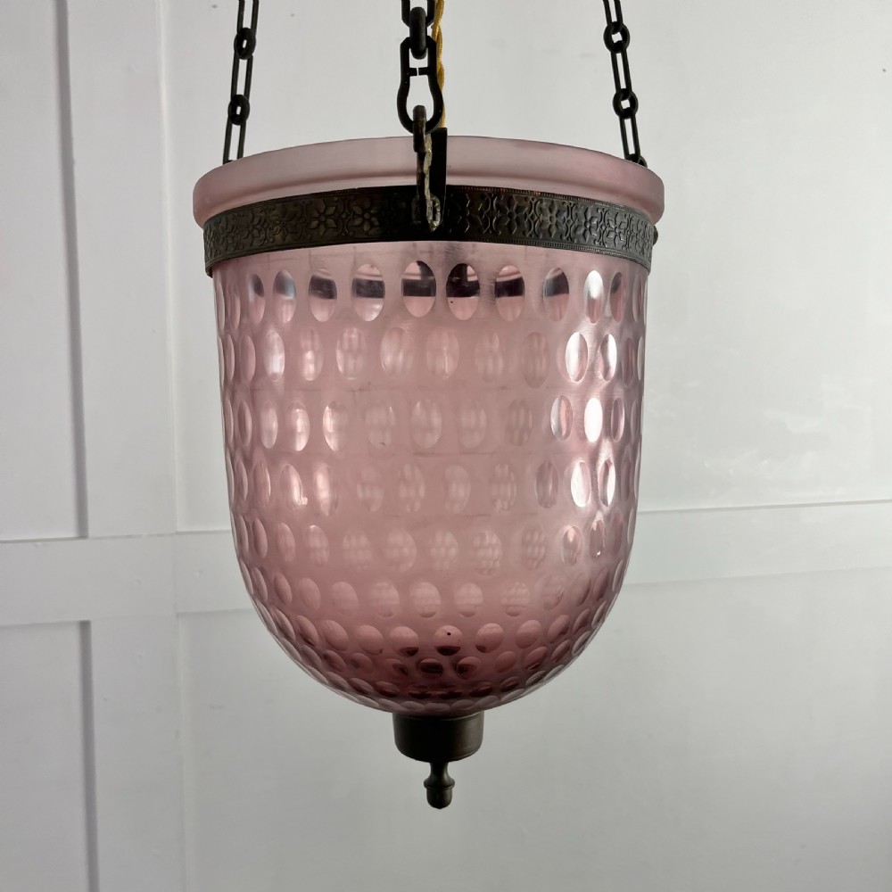 Edwardian Pink Glass Pendant Light View II