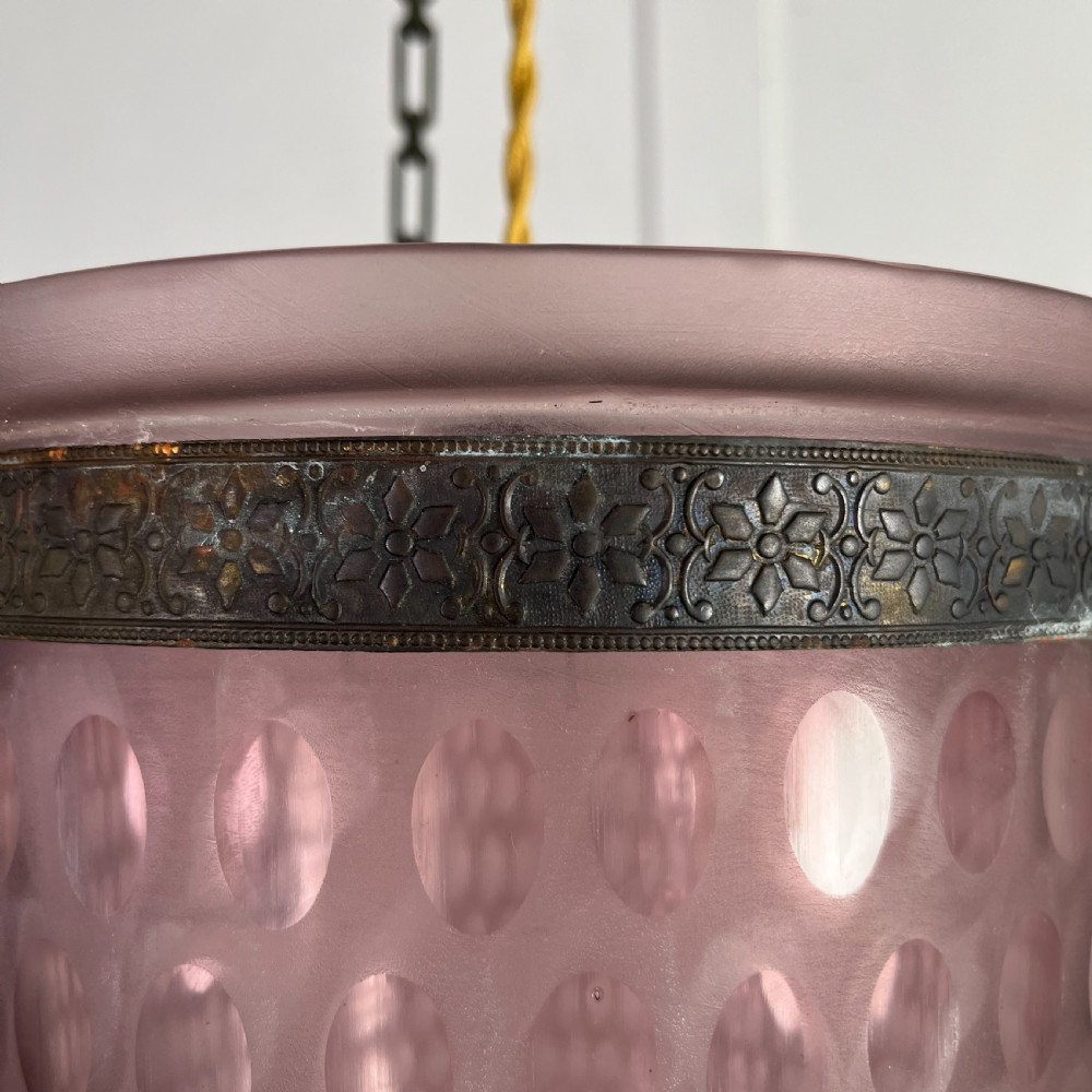 Edwardian Pink Glass Pendant Light View III