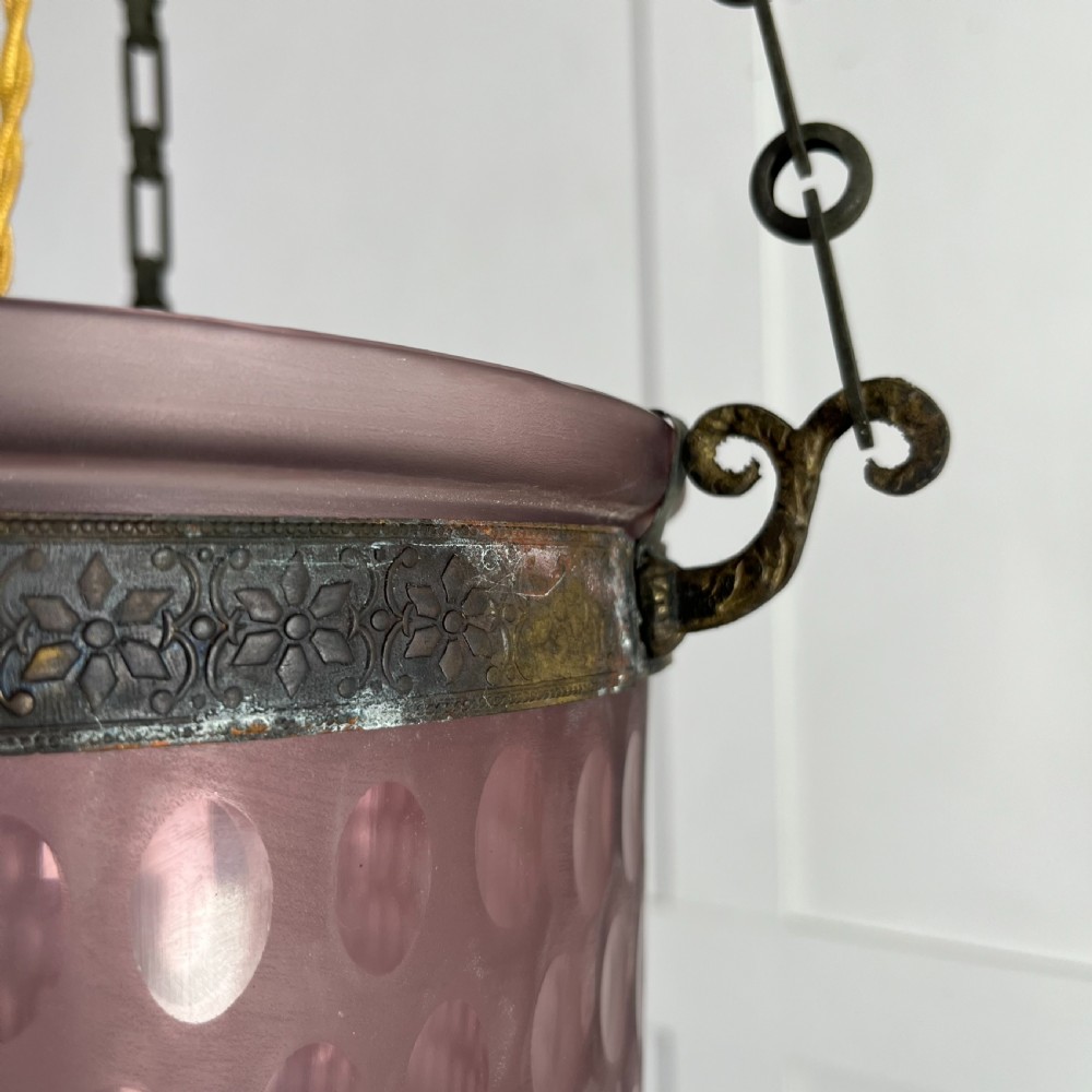 Edwardian Pink Glass Pendant Light View IV