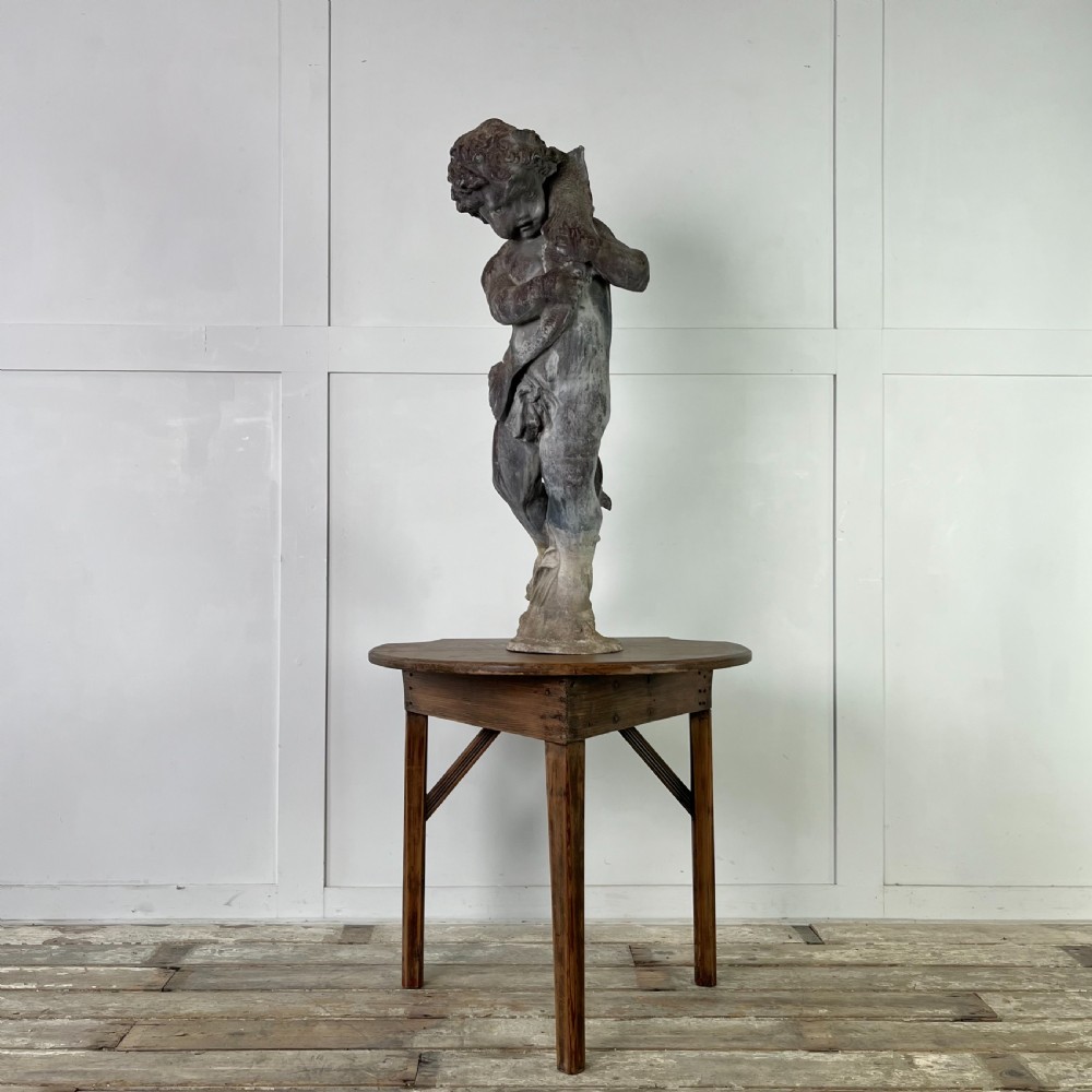 Large 19th C. Lead Water Fountain Figure of Boy with Fish