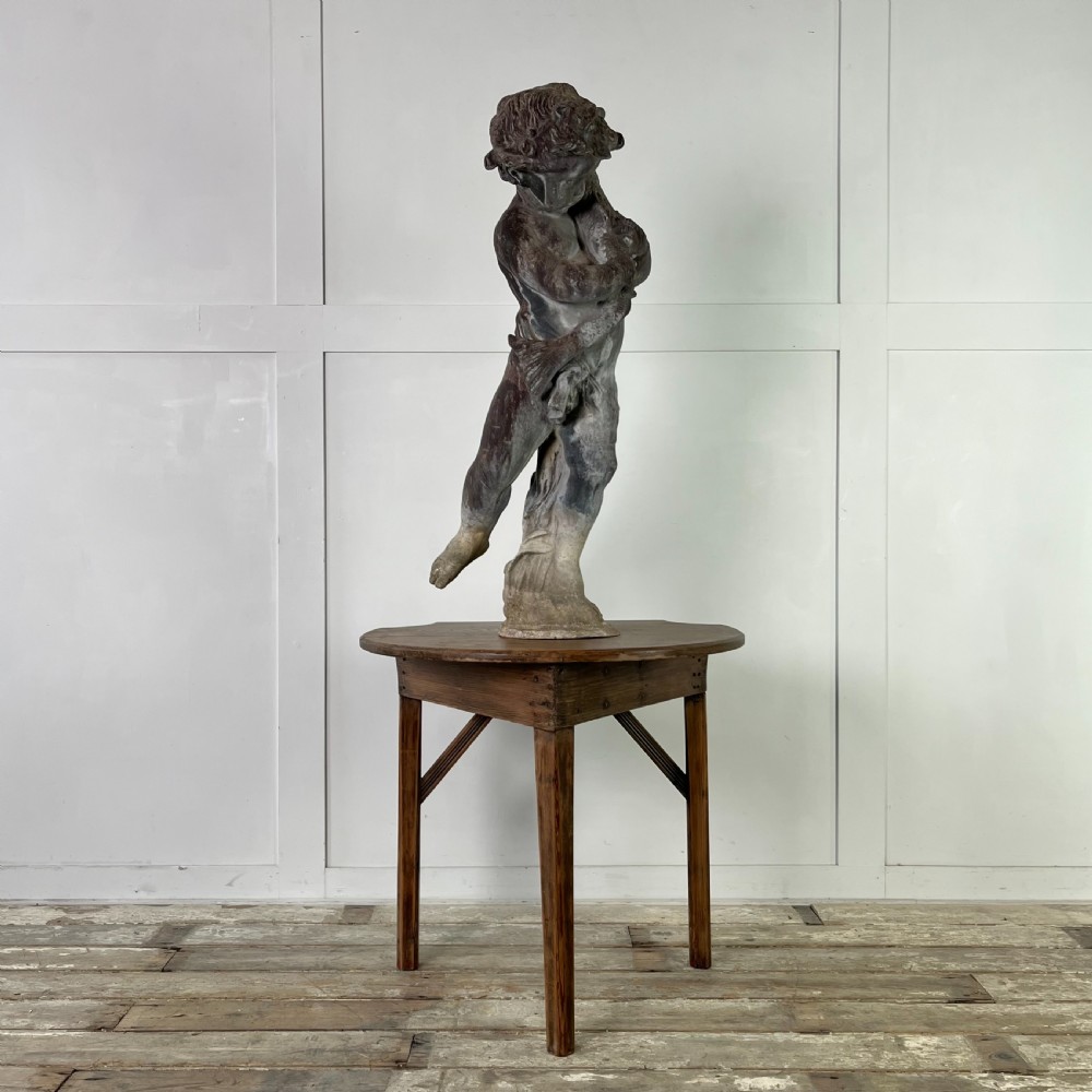 Large 19th C. Lead Water Fountain Figure of Boy with Fish View II