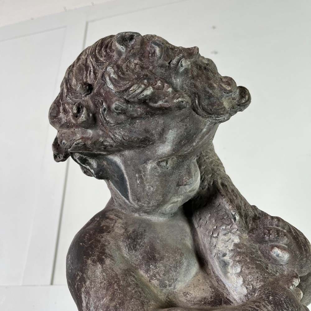 Large 19th C. Lead Water Fountain Figure of Boy with Fish View IV