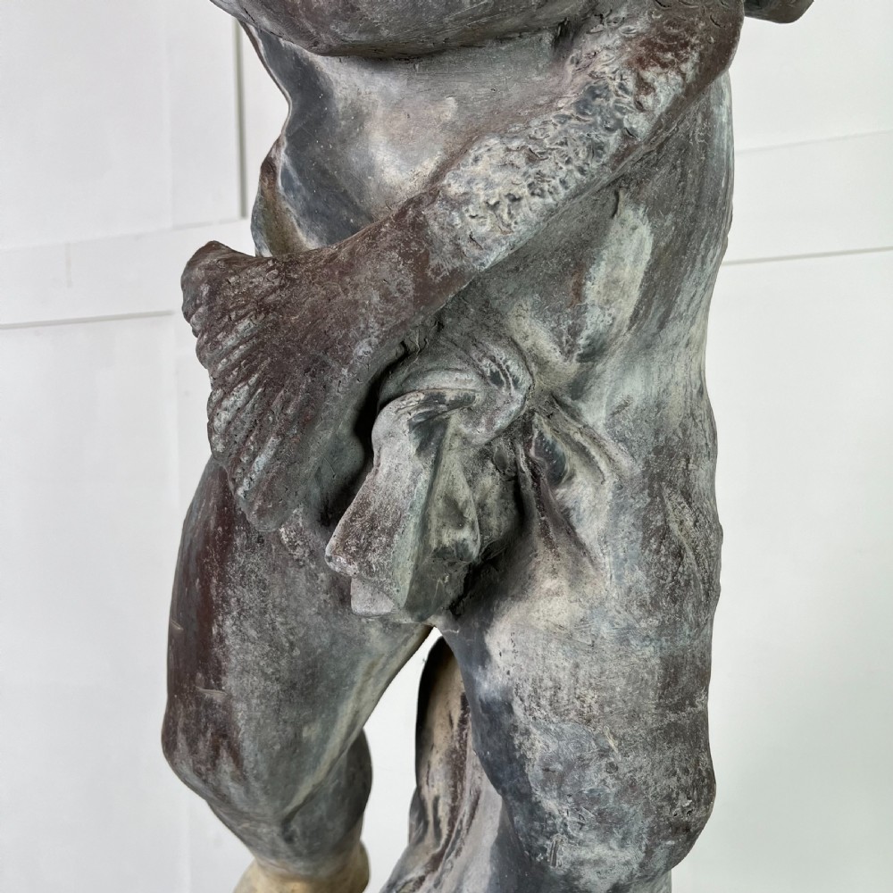 Large 19th C. Lead Water Fountain Figure of Boy with Fish View VI